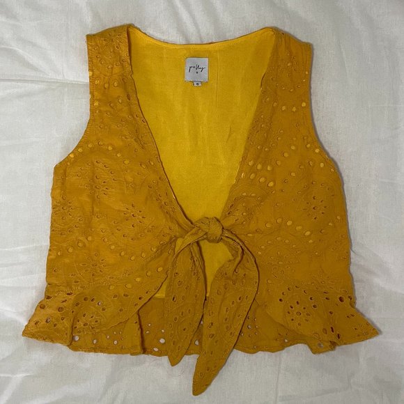 Princess Polly Yellow Eyelet Tie Top - Picture 1 of 4